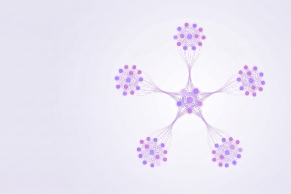 Illustration showing five interconnected clusters representing the phenotypes of Hypermobile Ehlers-Danlos Syndrome (hEDS).